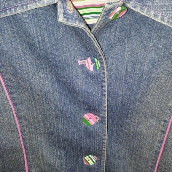 Jean Jacket Size 14  Buttons Pink Piping - Picture 2 of 4